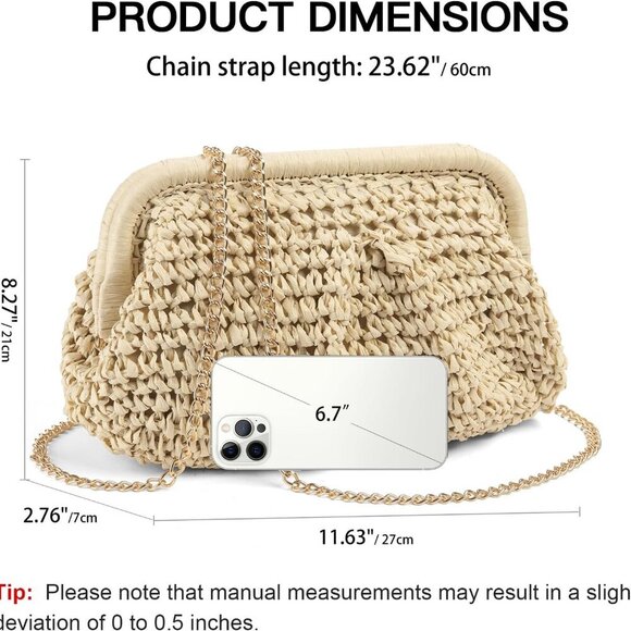 Women Straw Clutch Purse Faux Straw Small Woven Shoulder Bag Beach Party - Picture 5 of 6